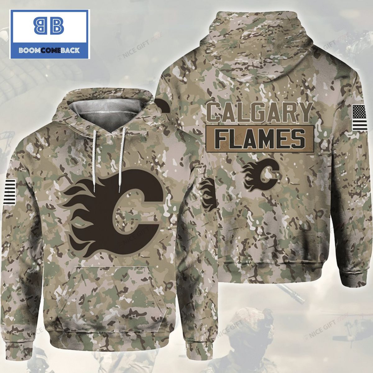 NHL Calgary Flames Camouflage 3D Hoodie