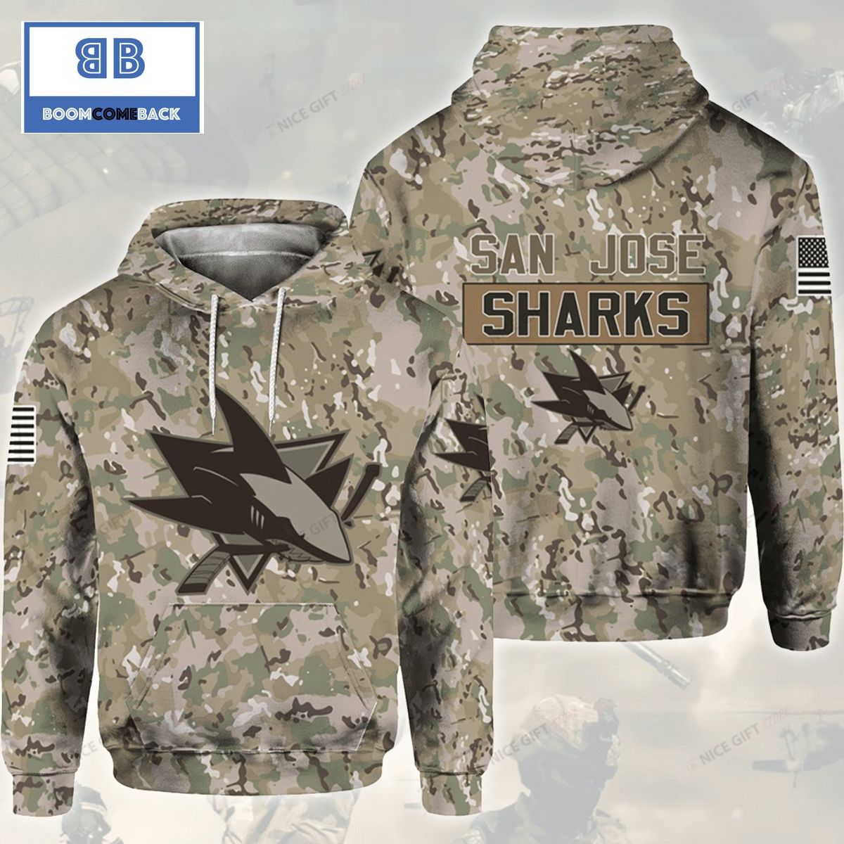 NHL San Jose Sharks Camouflage 3D Hoodie