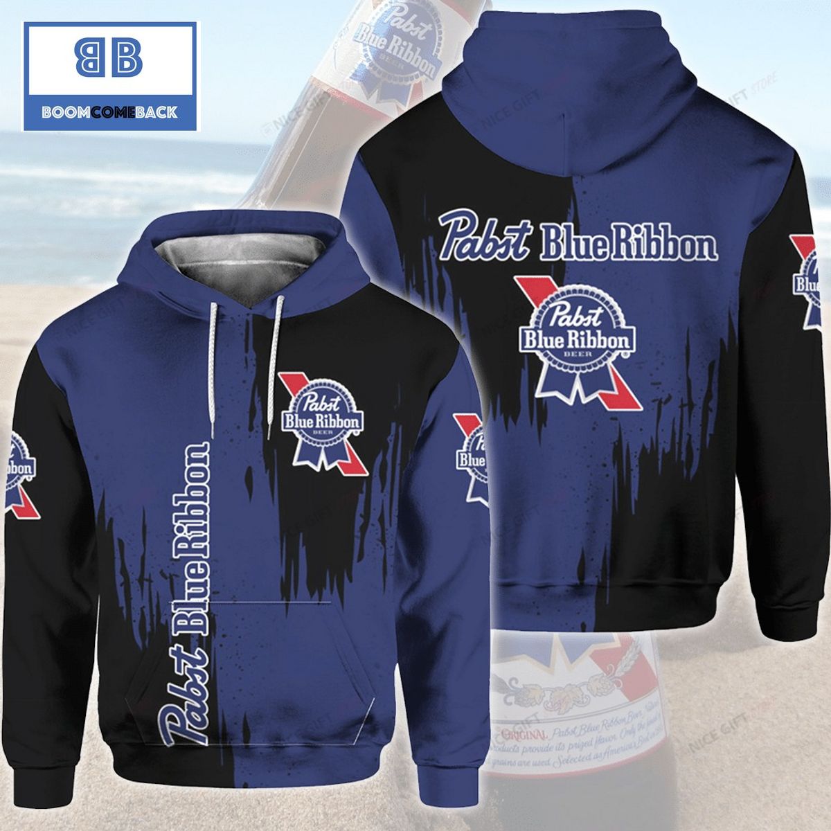 Pabst Blue Ribbon Black And Blue 3D Hoodie