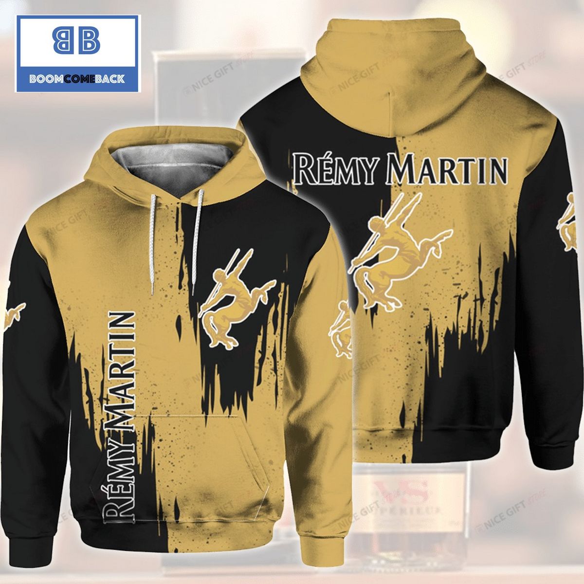 Remy Martin Black And Beige Colored 3D Hoodie