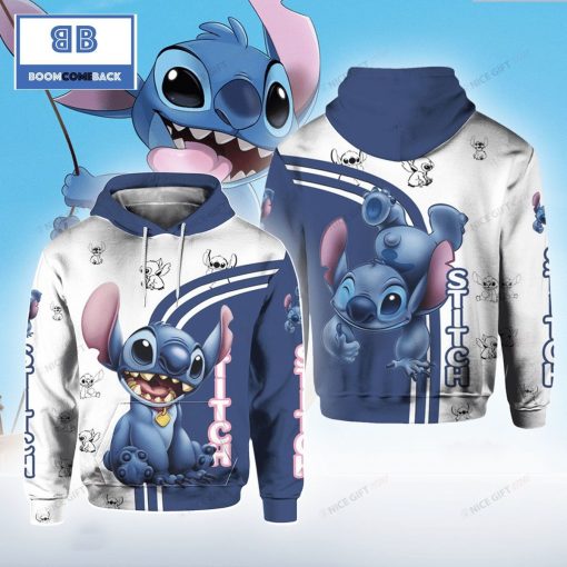 Stitch White And Blue 3D Hoodie