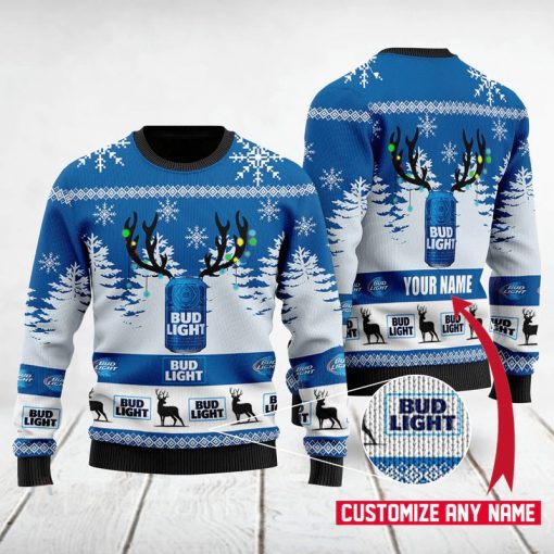 Bud Light Reinbeer Custom Name Christmas 3D Sweater
