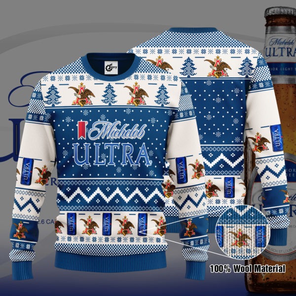 Michelob Ultra Pine Pattern Christmas 3D Sweater