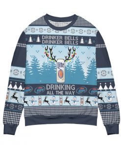 Miller Lite Drinker Bells Drinking All The Way Christmas Sweater