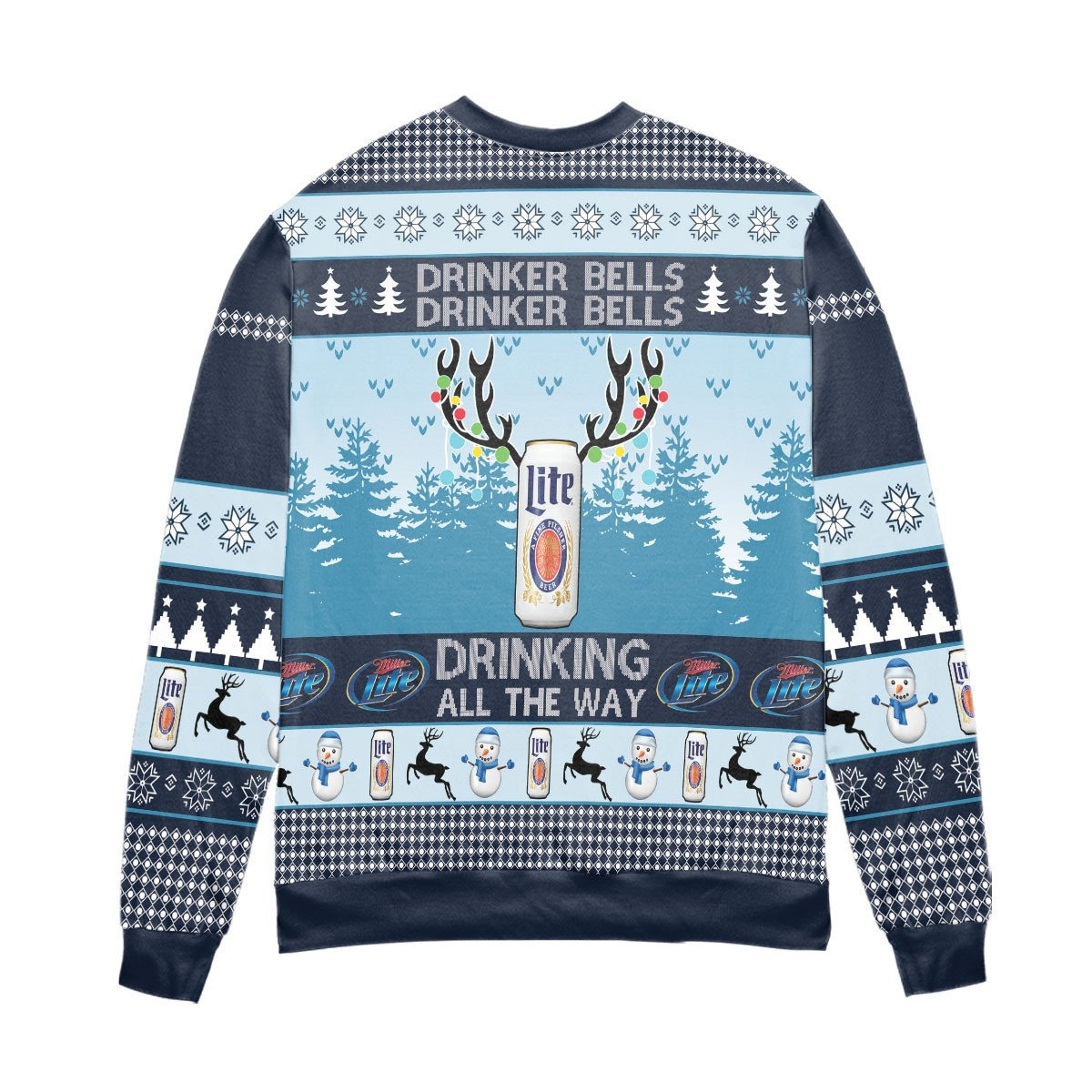 Miller Lite Drinker Bells Drinking All The Way Christmas Sweater