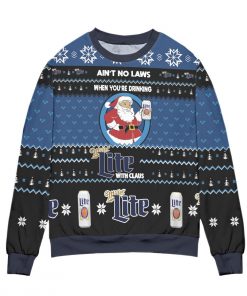 No Laws When You’re Drinking Miller Lite With Santa Claus Christmas Black 3D Sweater