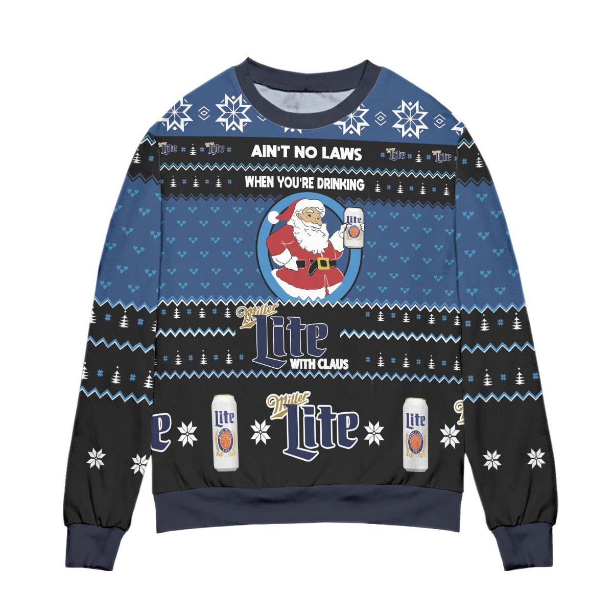 No Laws When You're Drinking Miller Lite With Santa Claus Christmas Black 3D Sweater