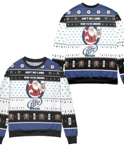 No Laws When You’re Drinking Miller Lite With Santa Claus Christmas White 3D Sweater
