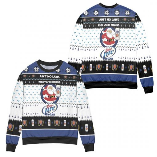 No Laws When You’re Drinking Miller Lite With Santa Claus Christmas White 3D Sweater