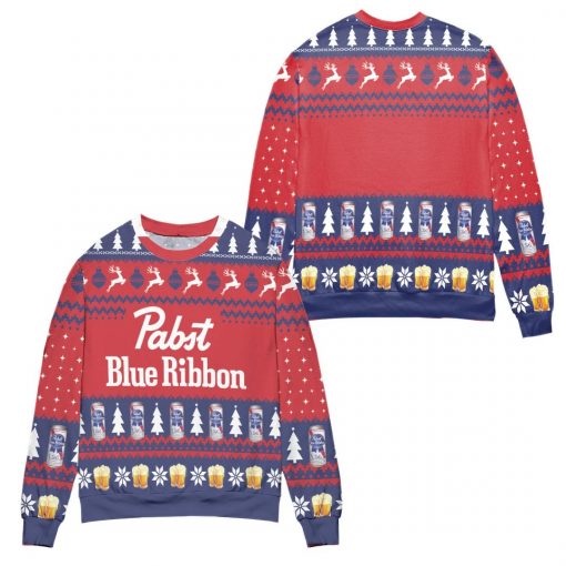 Pabst Blue Ribbon Beer Christmas Red 3D Sweater