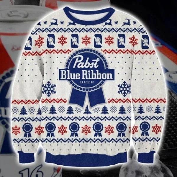 Pabst Blue Ribbon Beer Full Print Christmas 3D Sweater