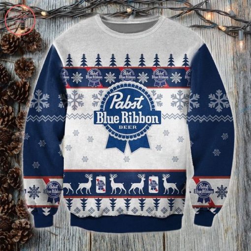 Pabst Blue Ribbon Beer Pine Pattern Christmas 3D Sweater