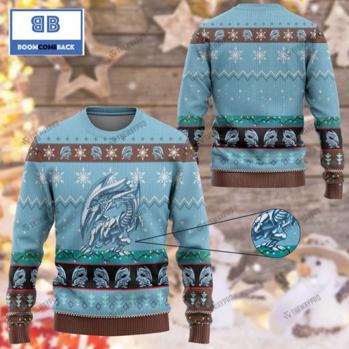 Blue Eyes White Dragon Yu Gi Oh Anime Custom Imitation Knitted Ugly Christmas Sweater