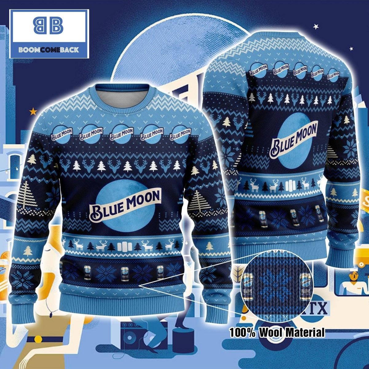 Blue Moon Beer Christmas Blue 3D Sweater