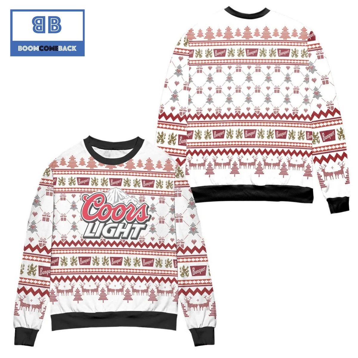 Coors Light Beer Gift And Pine Tree Pattern Christmas 3D Sweater