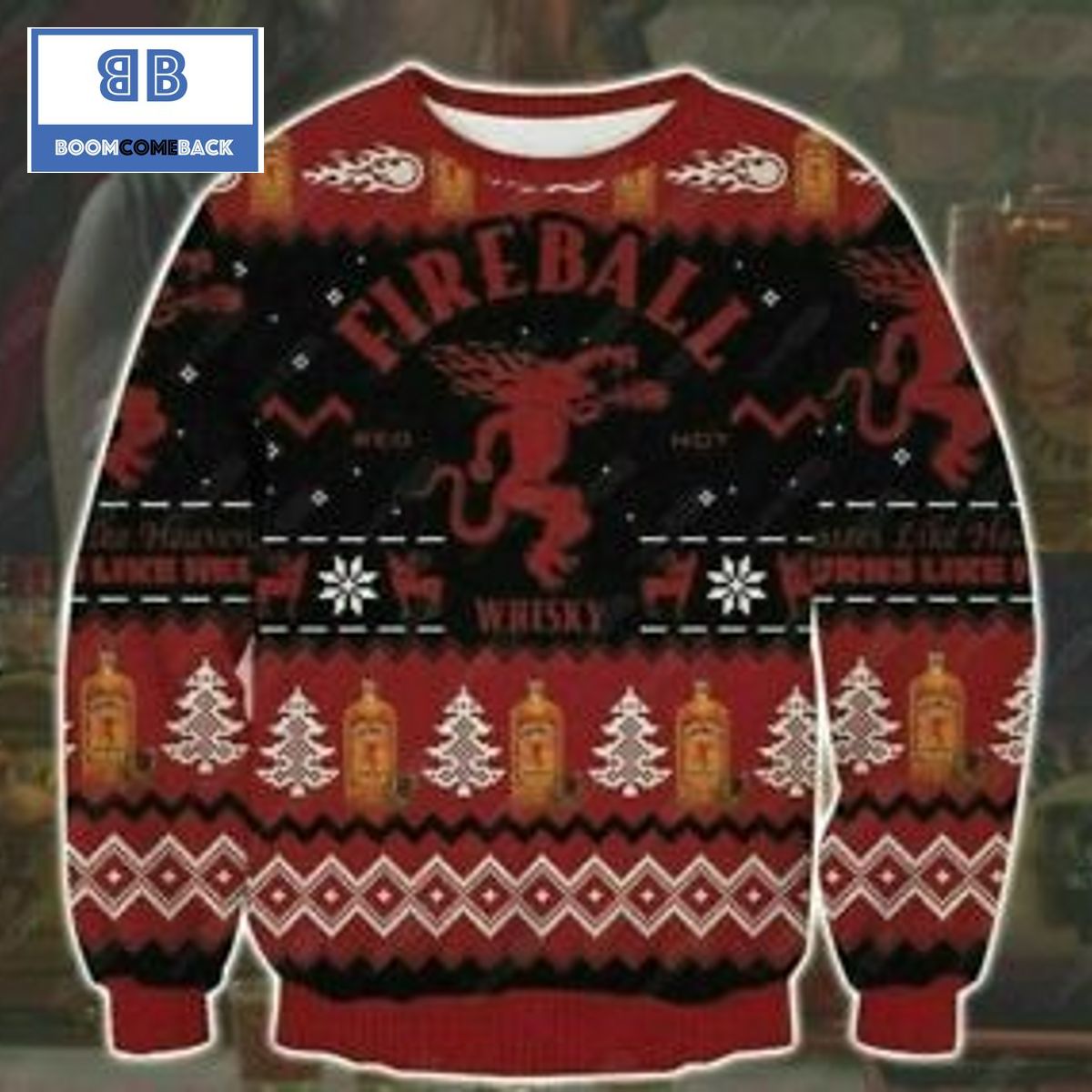 Fireball Cinnamon Whisky Christmas 3D Sweater