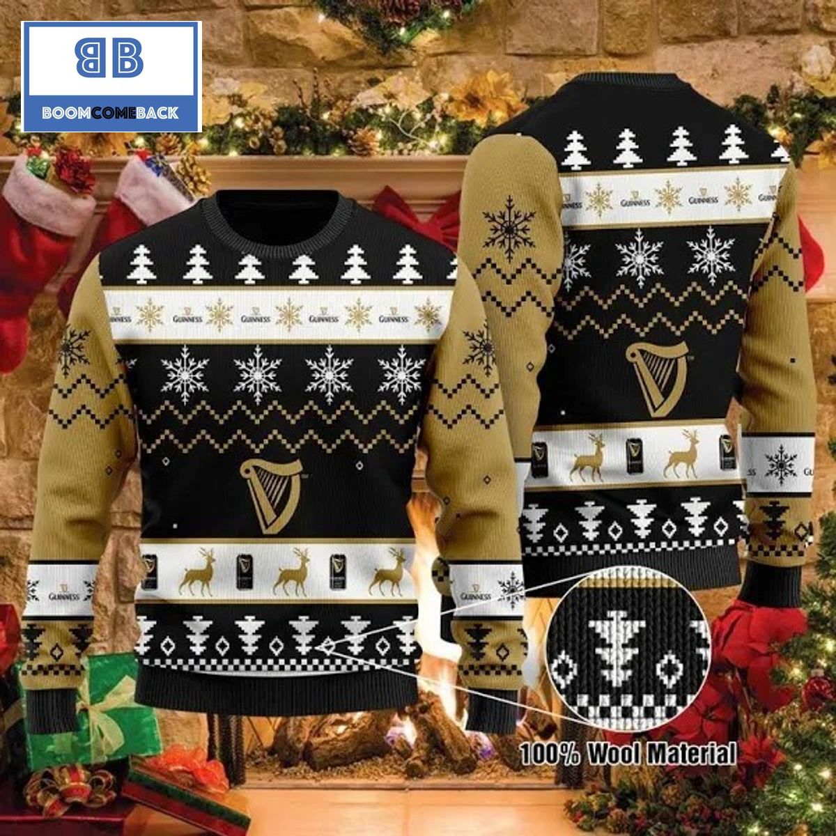 Guinness Beer Snowflake And Pine Pattern Christmas 3D Sweater