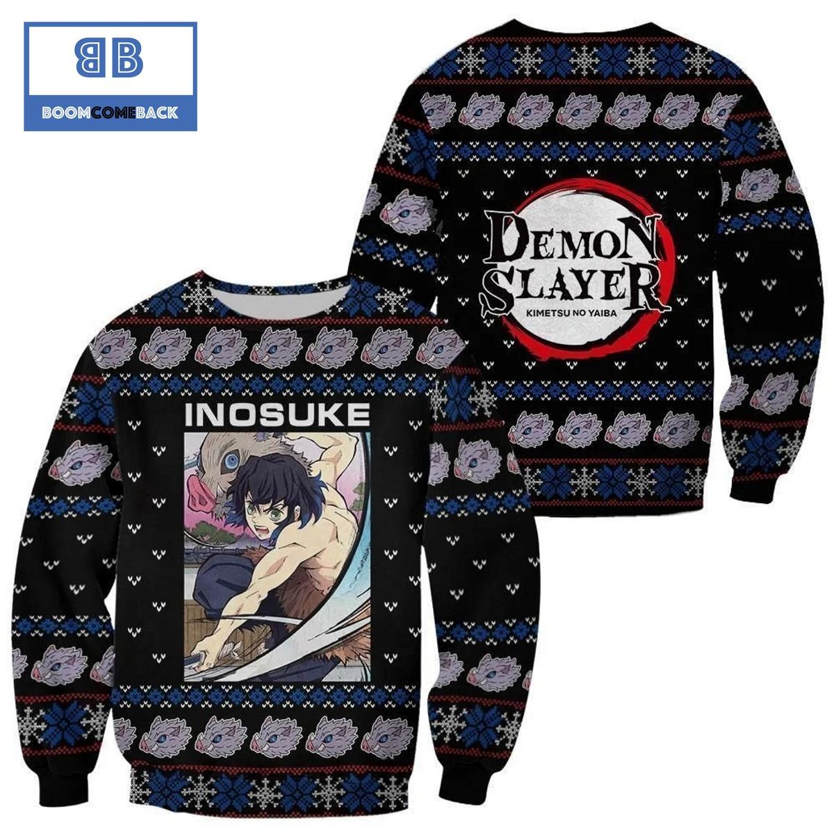 Inosuke Demon Slayer Anime Christmas 3D Sweater