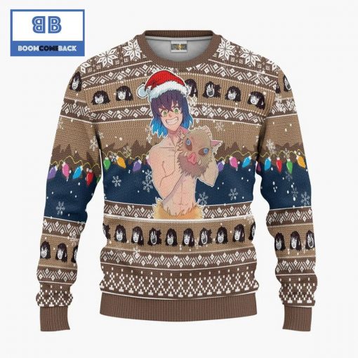 Inosuke Hashibira Demon Slayer Anime Christmas Custom Knitted 3D Sweater