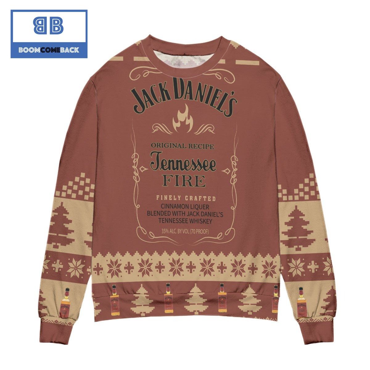 Jack Daniel Tennessee Fire Whisky Pine Tree Christmas 3D Sweater