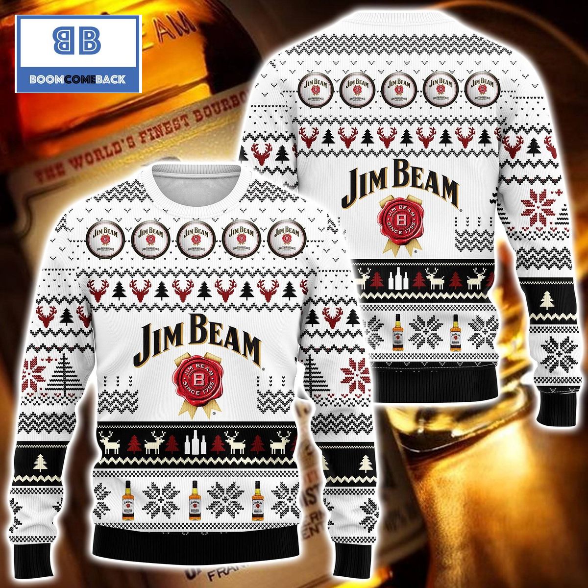 Jim Beam Bourbon Whisky Christmas White 3D Sweater