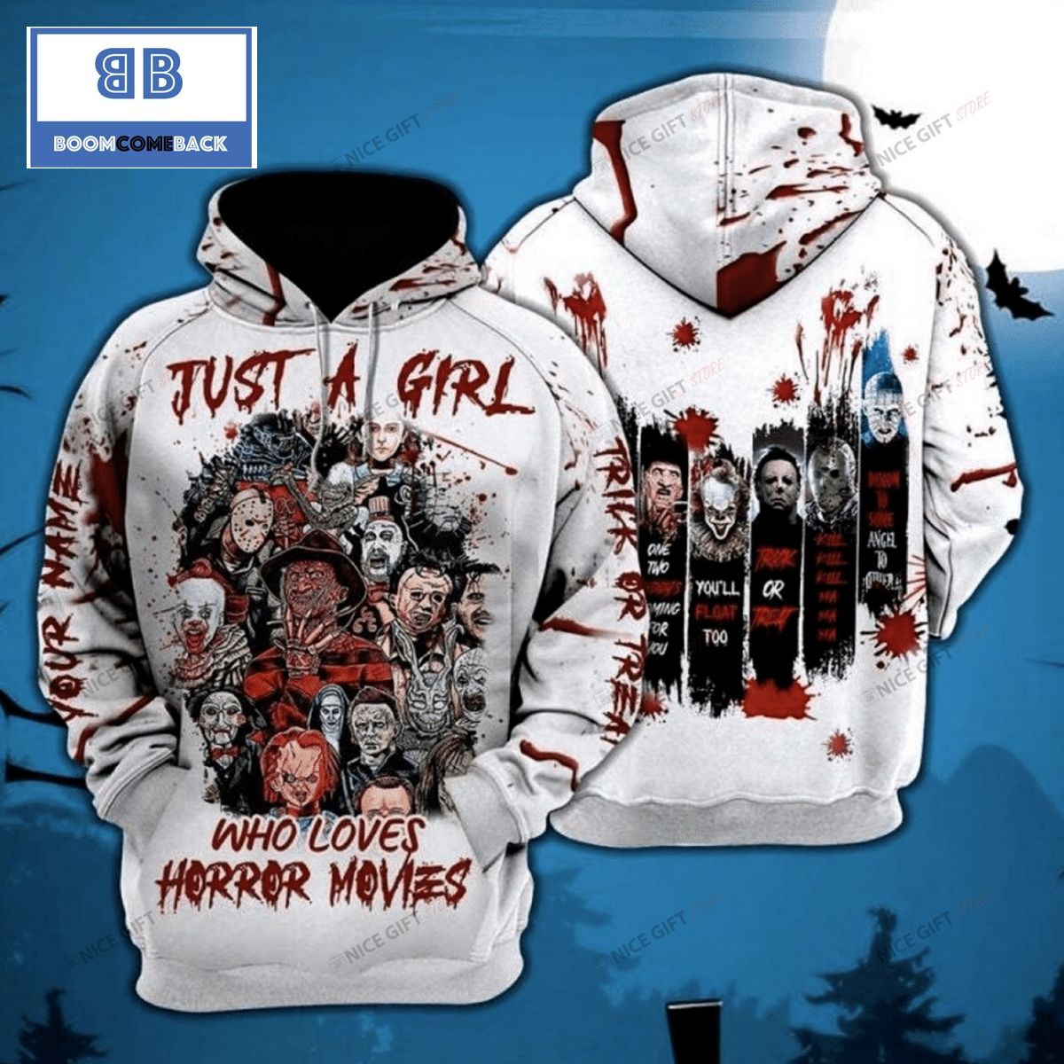 Just A Girl Who Loves Horror Movies Custom Name Halloween 3D Hoodie