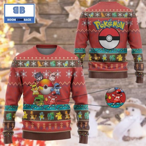 Mighty Morphin Go Go Poke Ranger Pokemon Anime Custom Imitation Knitted Ugly Christmas Sweater
