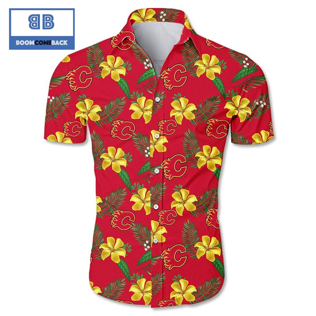 NHL Calgary Flames Tropical Flower Hawaiian Shirt