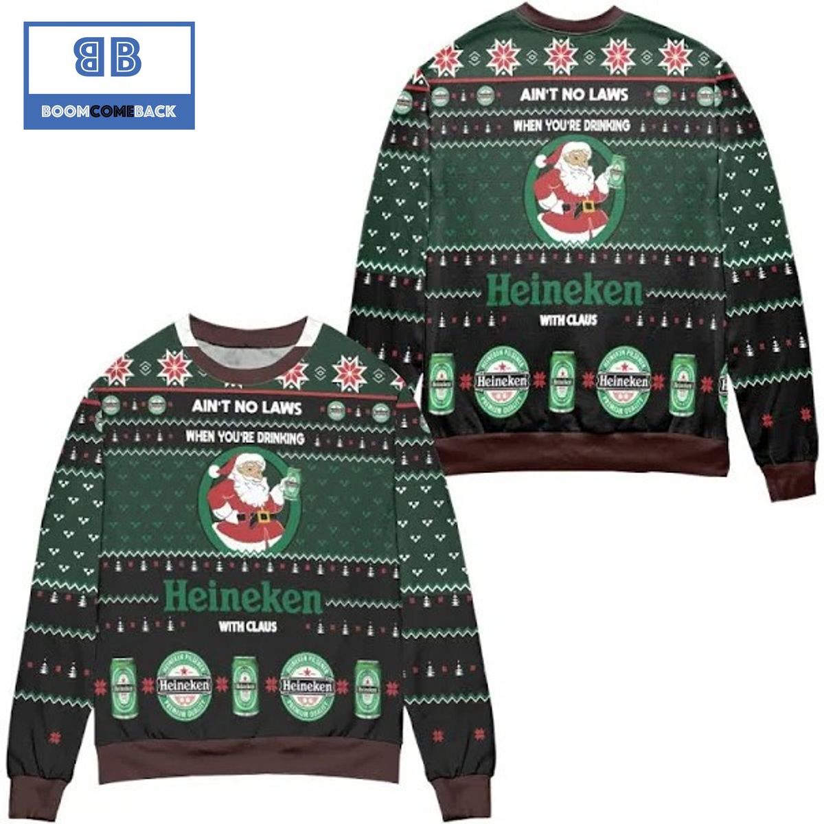 No Laws When You Are Drinking Heineken with Santa Claus Christmas 3D Sweater