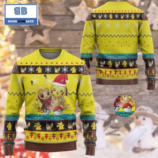 Pikachu And Eevee Pokemon Anime Custom Imitation Knitted Ugly Christmas Sweater
