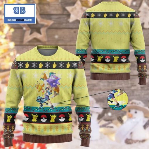 Satoshi Pokemon Anime Custom Imitation Knitted Ugly Christmas Sweater