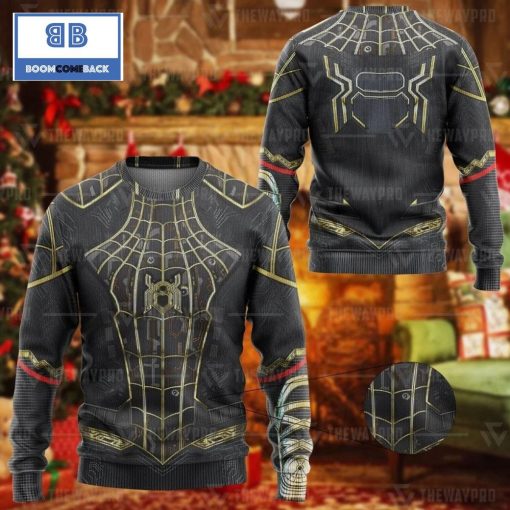 Spider Man Black And Gold Custom Imitation Knitted Christmas 3d Sweater