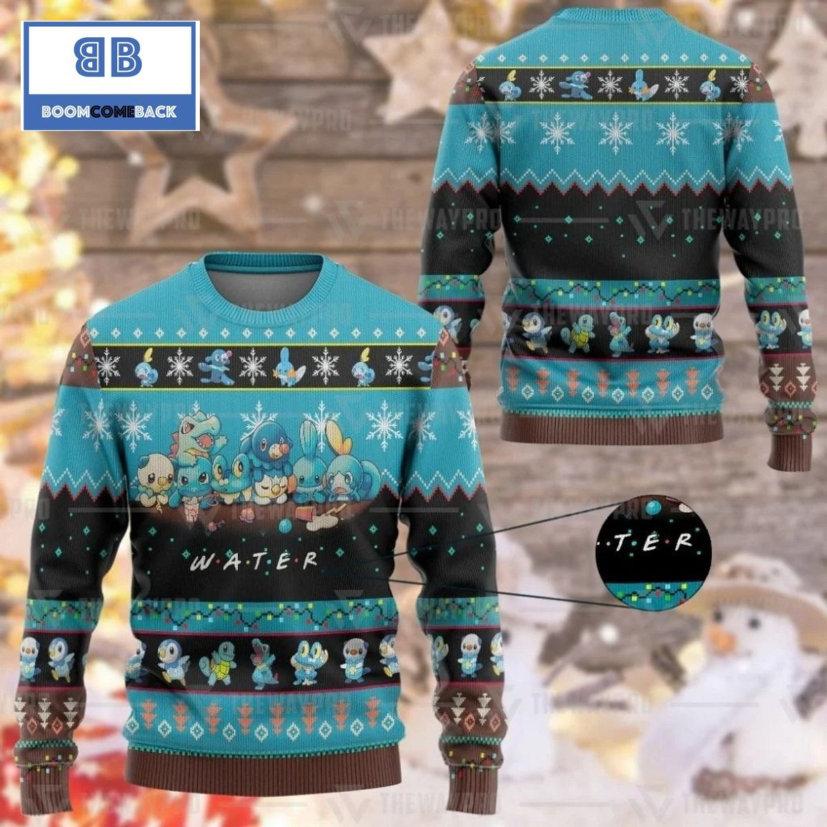Water Pokemon Anime Custom Imitation Knitted Ugly Christmas Sweater