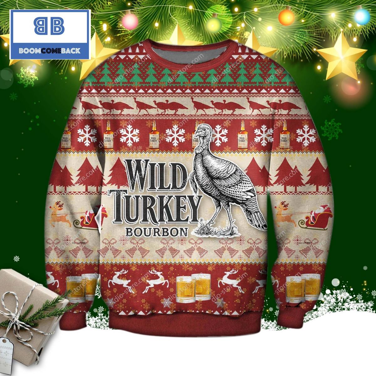 Wild Turkey Bourbon Whisky Christmas 3D Sweater