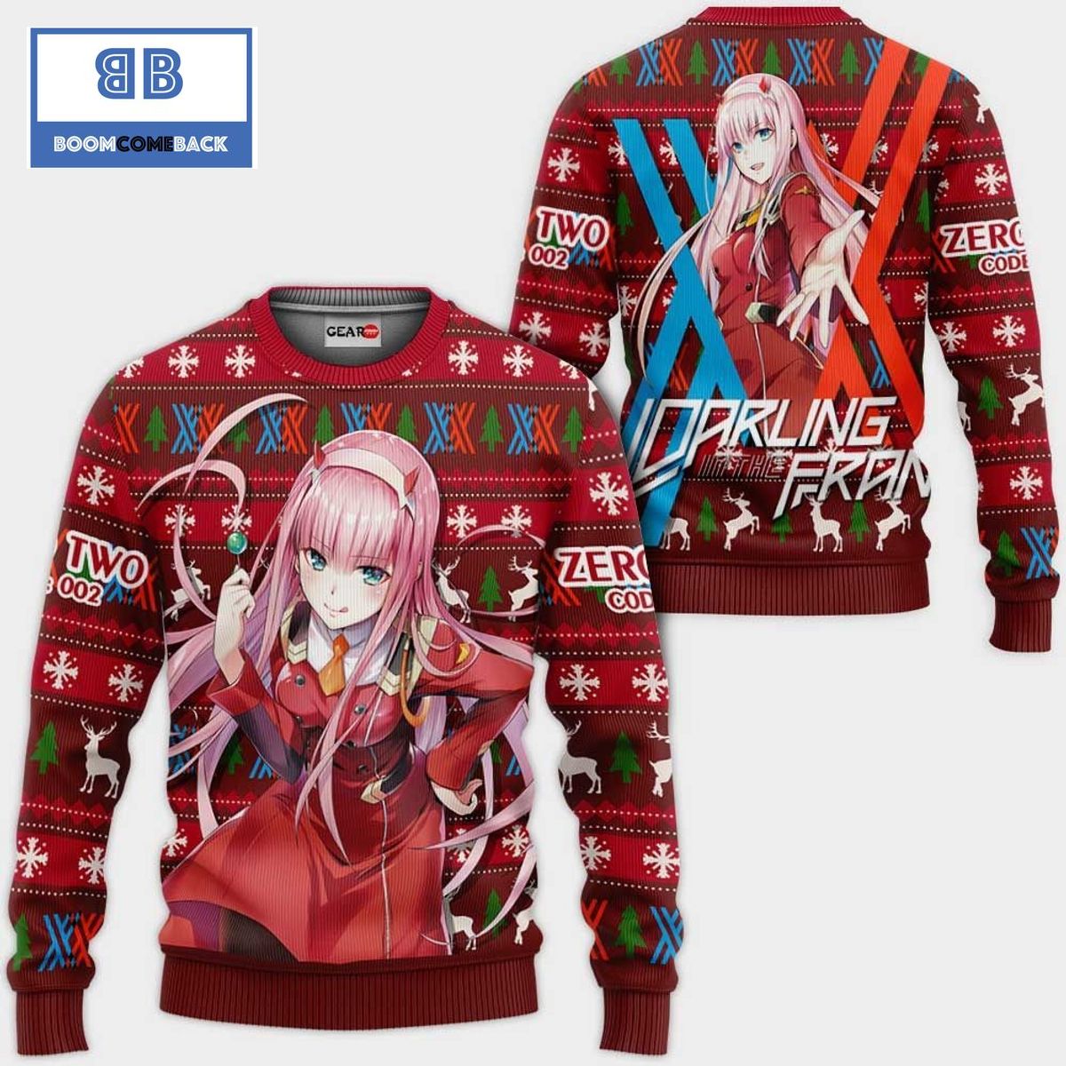 Zero Two Code 002 Darling In The Franxx Anime Christmas 3D Sweater