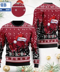 arkansas razorbacks ncaa santa claus hat ho ho ho 3d custom name ugly christmas sweater 4 EZh35