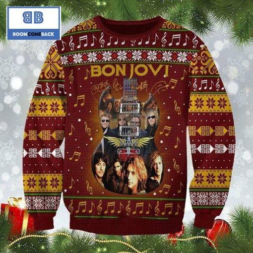 Bon Jovi Signatures Guitar Ugly Christmas Sweater