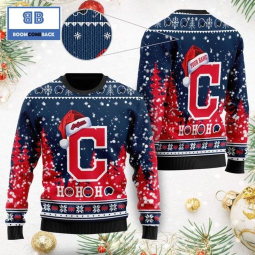 Cleveland Indians Santa Claus Hat Ho Ho Ho 3D Custom Name Ugly Christmas Sweater
