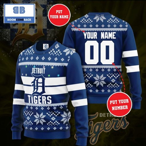 Detroit Tigers MLB Custom Name And Number Christmas Ugly Sweater