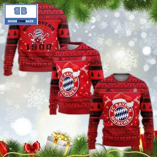 FC Bayern Muchen Logo Santa Claus Hat 3D Christmas Ugly Sweater
