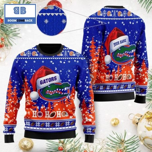 Florida Gators NCAA Santa Claus Hat Ho Ho Ho 3D Custom Name Ugly Christmas Sweater