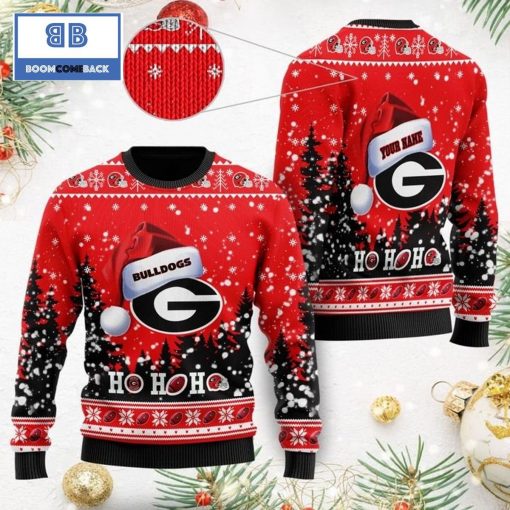 Georgia Bulldogs NCAA Santa Claus Hat Ho Ho Ho 3D Custom Name Ugly Christmas Sweater