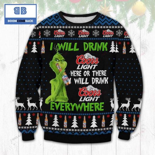 Grinch Witch I Will Drink Coors Light Christmas Ugly Sweater