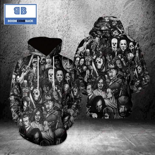 Horror FRIENDS Black And White Halloween 3D Hoodie