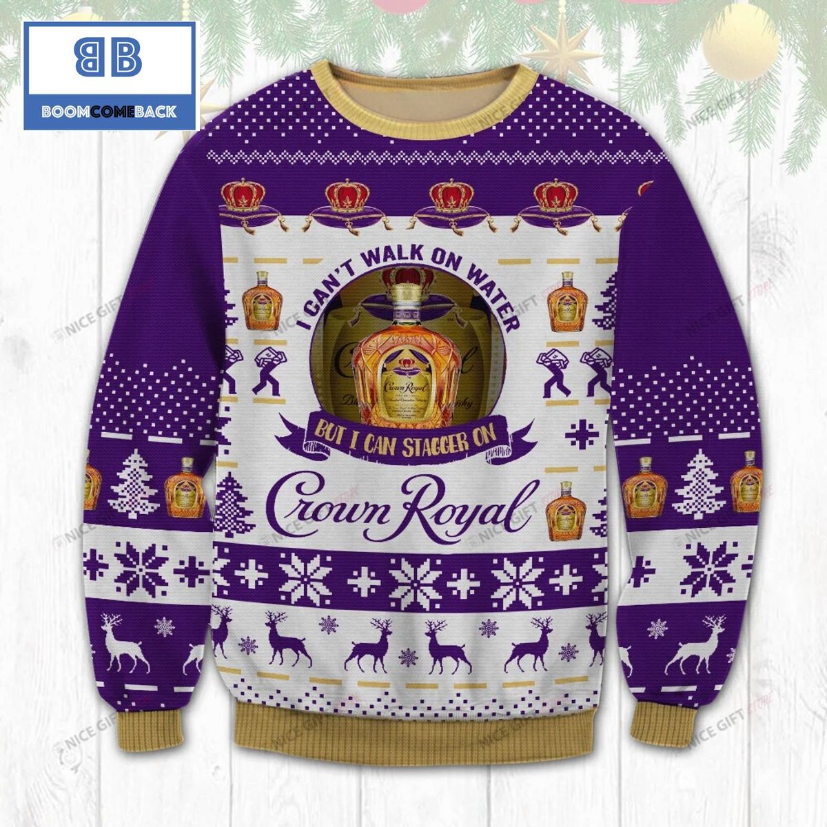 I Can't Walk On Water But I Can Stagger On Crown Royal Whiskey Christmas Ugly Sweater