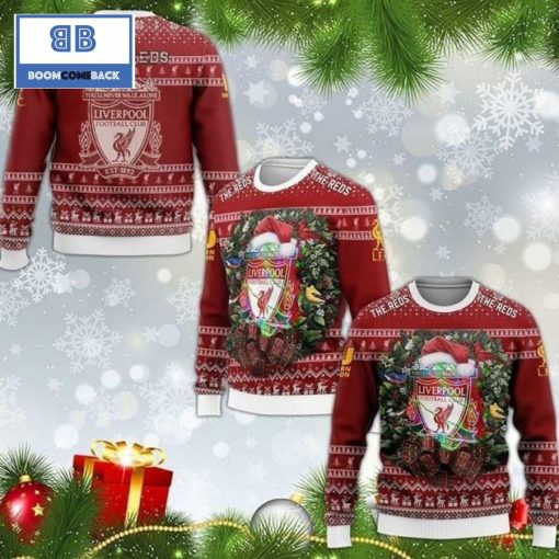 Liverpool Logo Santa Claus Hat 3D Christmas Sweater