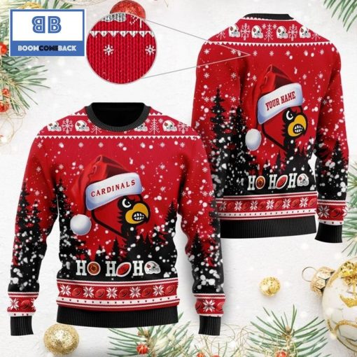 Louisville Cardinals NCAA Santa Claus Hat Ho Ho Ho 3D Custom Name Ugly Christmas Sweater