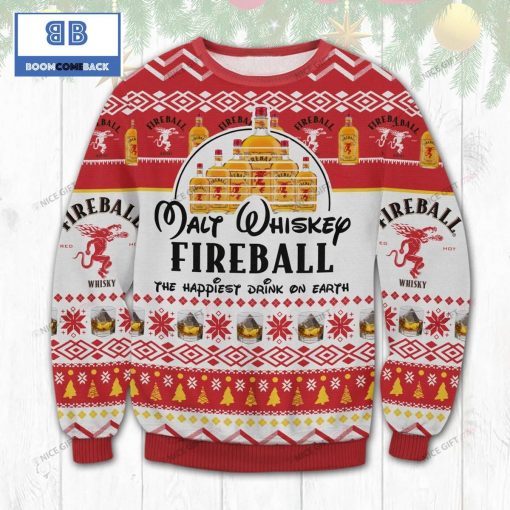Malt Whiskey Fireball Cinnamon Whisky The Happiest Dink On Earth Christmas 3D Sweater