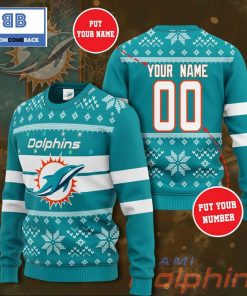 miami dolphins nfl custom name and number christmas ugly sweater 2 16i9B