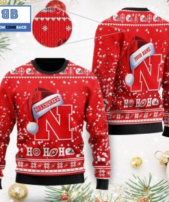 nebraska cornhuskers ncaa santa claus hat ho ho ho 3d custom name ugly christmas sweater 3 QHR01